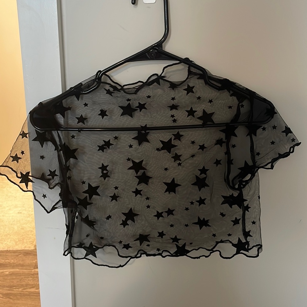 Cute black sheer star crop top